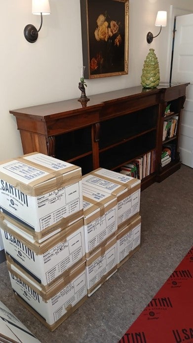 Boxes stacked on top of each other in a New York apartment